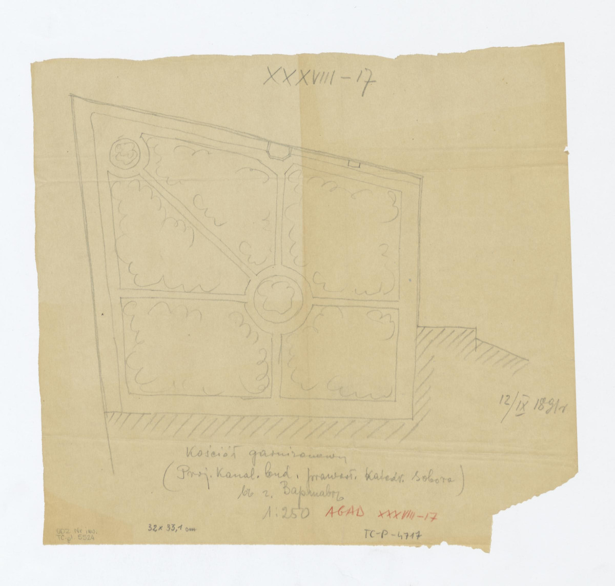 Kościół garnizonowy - plan sytuacyjny według projektu Kanał bud. Prawosł. Katedral. Sobora /AGAD XXXVIII - 17/, skan 1