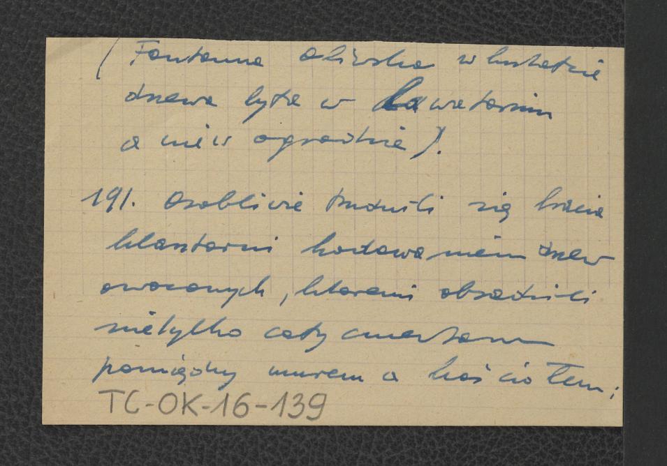 prawdopodobnie fragment wypisu z ks. Kujot Stanisław, Opactwo pelplińskie, Pelplin 1875, s. 191 wzmiankujący drzewa owocowe pomiędzy murem klasztornym a kościołem , skan 1