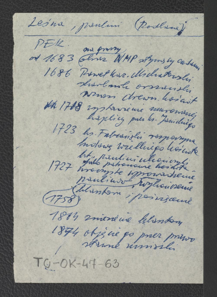 wypis z Podręczna Encyklopedia Kościelna, red. ks. Zygmunt Chełmicki, t. I-XLIV, Warszawa, 1904-1916 zawierajacy ważniejsze epizody w dziejach miejscowego klasztoru począwszy od 1683 r., skan 1