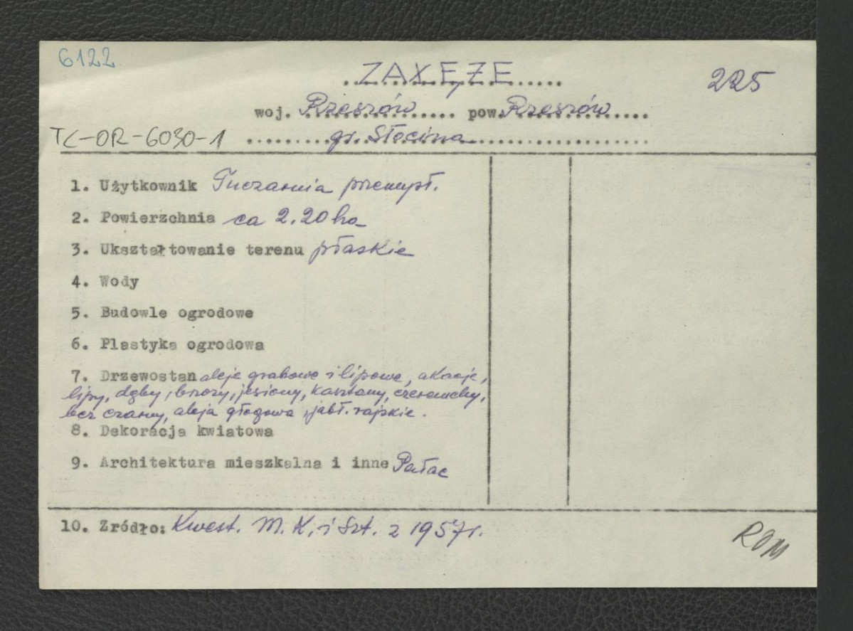 wypis z Kwestionariusz Ministerstwa Kultury i Sztuki z 1957 r.; brak obwoluty , skan 1