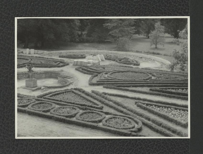 6 fotografii czarno-białych przedstawiających Ogród Różany w trakcie prac konserwatorskich, skan 4