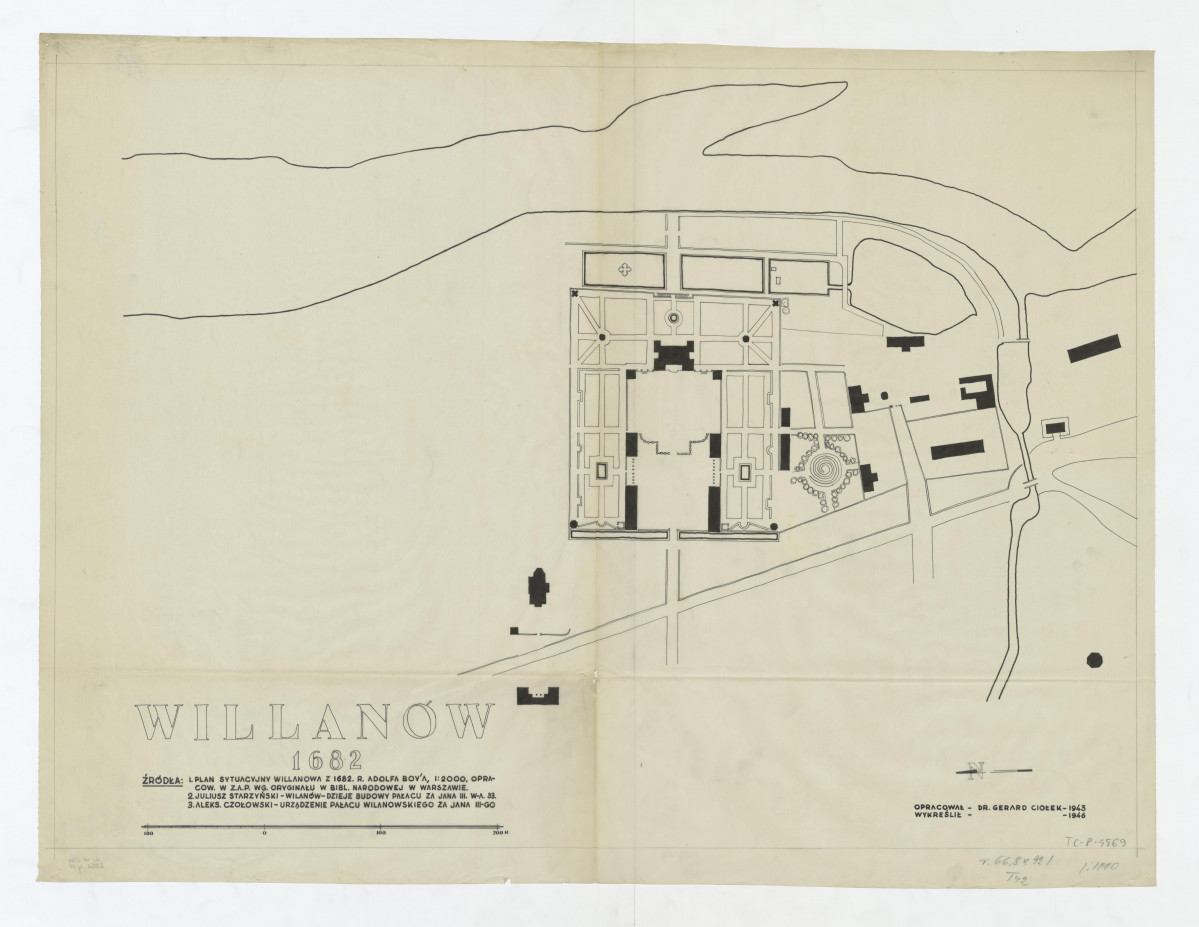 Wilanów-opracowany plan sytuacyjny parku z 1682 roku według Boy'a, Starzyńskiego i Czołowskiego, skan 1