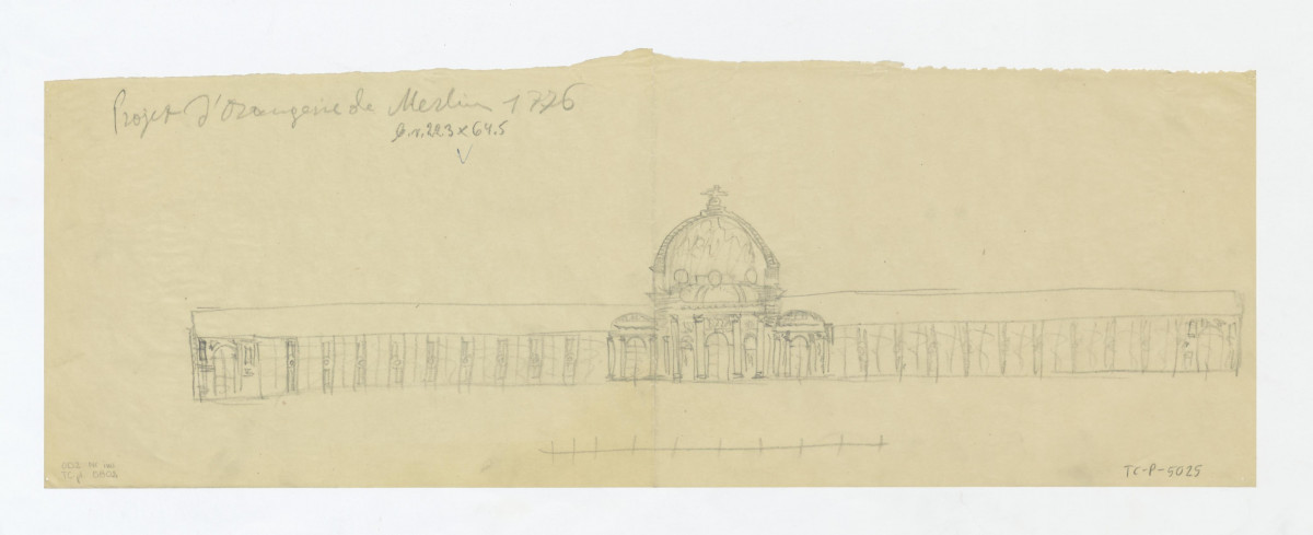 odrys elewacji projektu oranżerii według Merliniego z 1776 roku, skan 1