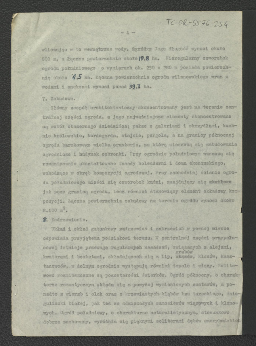 projekt wstępny odbudowy zabytkowego ogrodu pałacowego – opis techniczny opracowany przez G. Ciołka w 1961 r. , skan 5