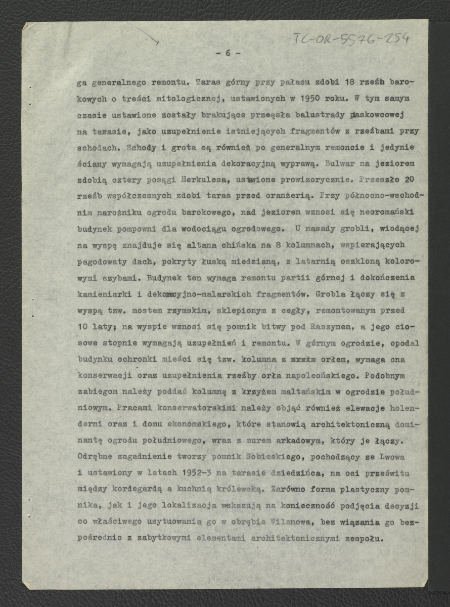 projekt wstępny odbudowy zabytkowego ogrodu pałacowego – opis techniczny opracowany przez G. Ciołka w 1961 r. , skan 7