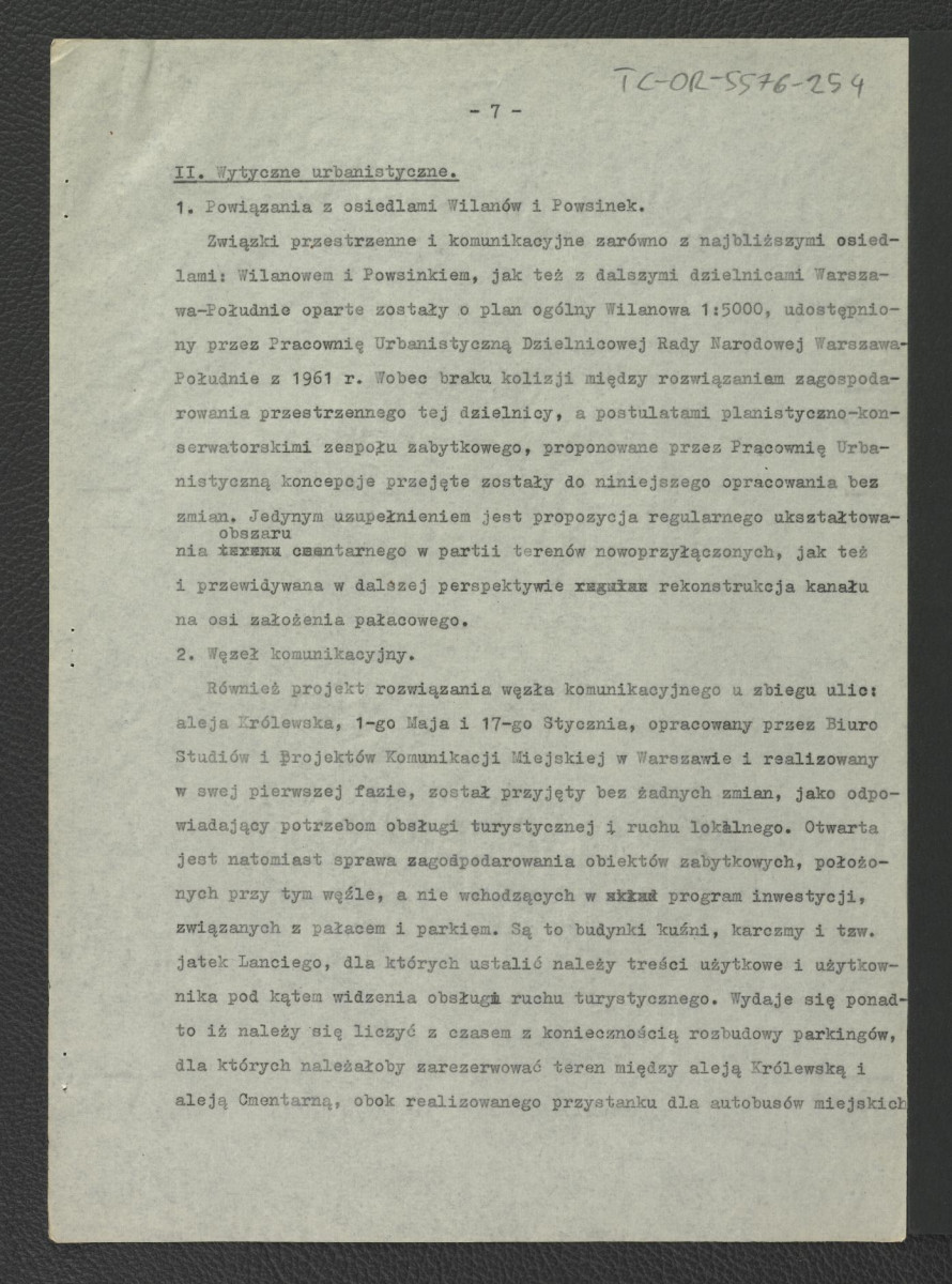 projekt wstępny odbudowy zabytkowego ogrodu pałacowego – opis techniczny opracowany przez G. Ciołka w 1961 r. , skan 8