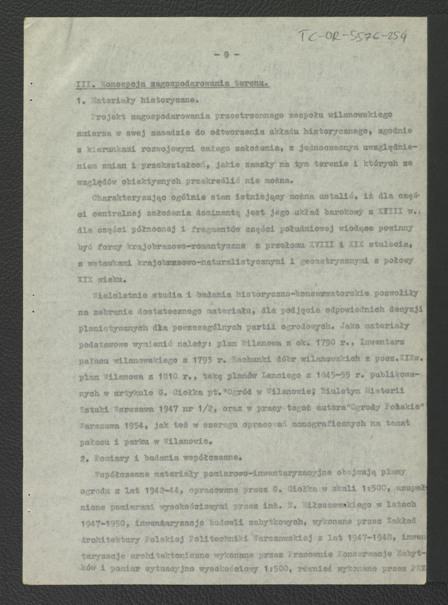 projekt wstępny odbudowy zabytkowego ogrodu pałacowego – opis techniczny opracowany przez G. Ciołka w 1961 r. , skan 9