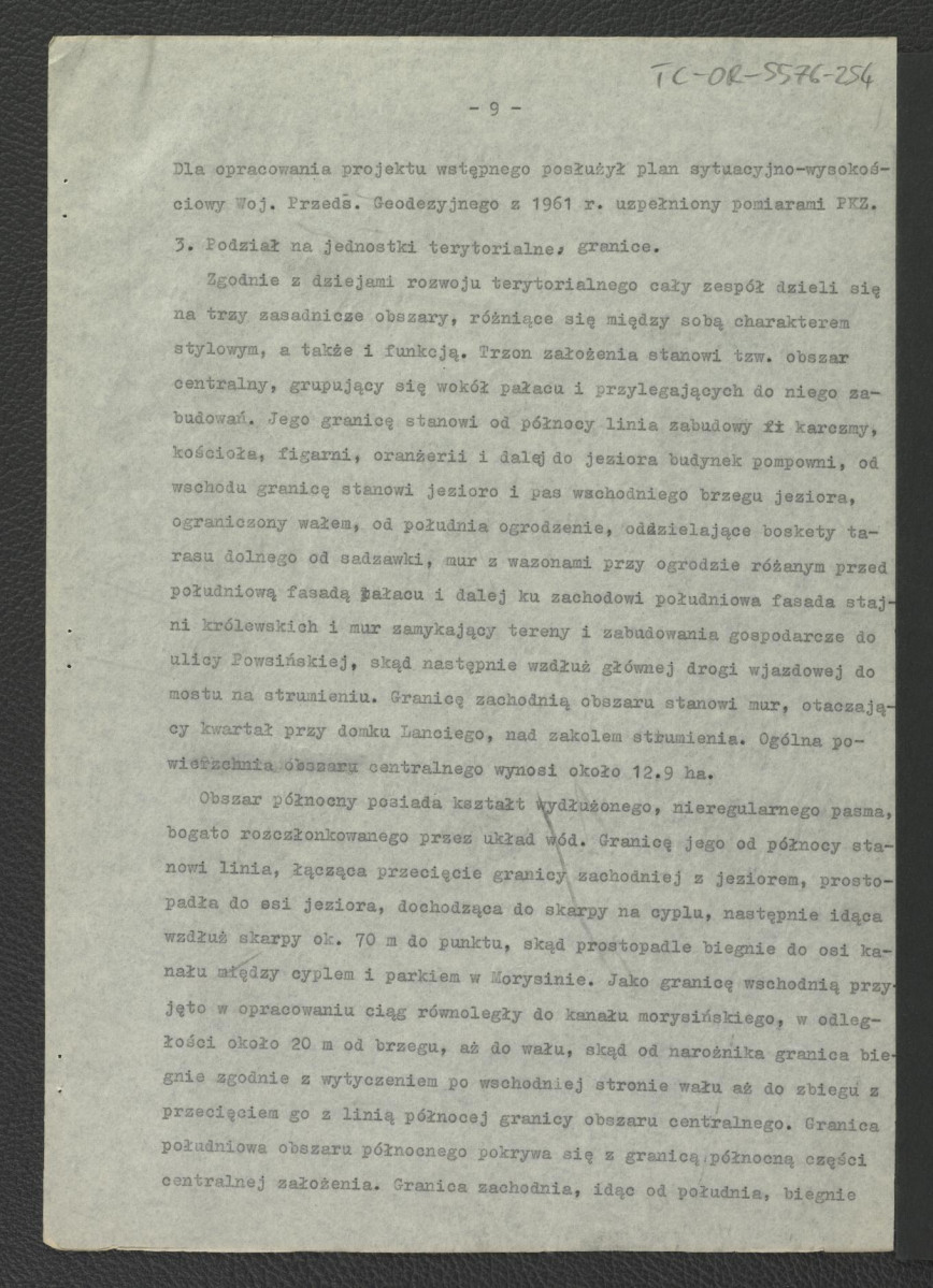 projekt wstępny odbudowy zabytkowego ogrodu pałacowego – opis techniczny opracowany przez G. Ciołka w 1961 r. , skan 10