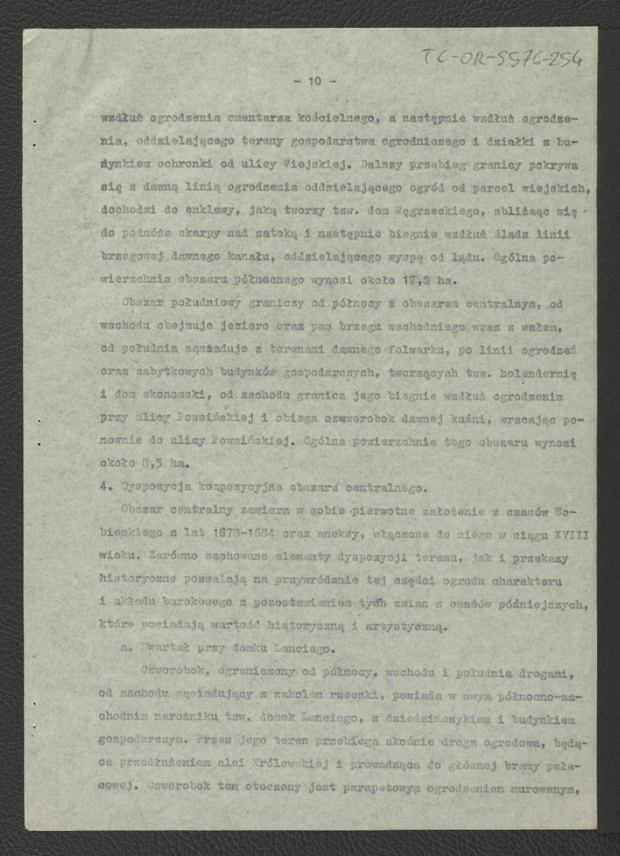 projekt wstępny odbudowy zabytkowego ogrodu pałacowego – opis techniczny opracowany przez G. Ciołka w 1961 r. , skan 11