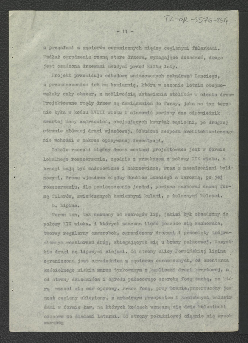 projekt wstępny odbudowy zabytkowego ogrodu pałacowego – opis techniczny opracowany przez G. Ciołka w 1961 r. , skan 12