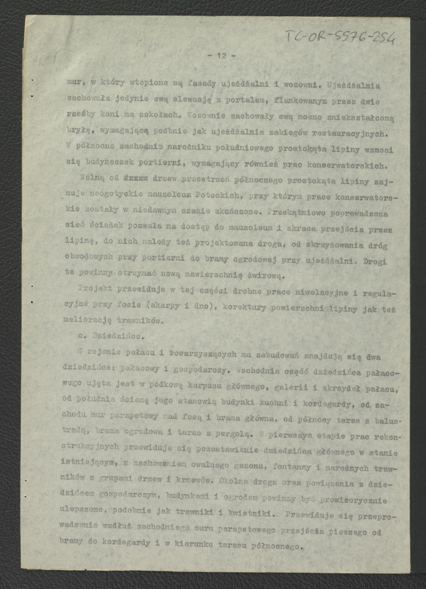 projekt wstępny odbudowy zabytkowego ogrodu pałacowego – opis techniczny opracowany przez G. Ciołka w 1961 r. , skan 13