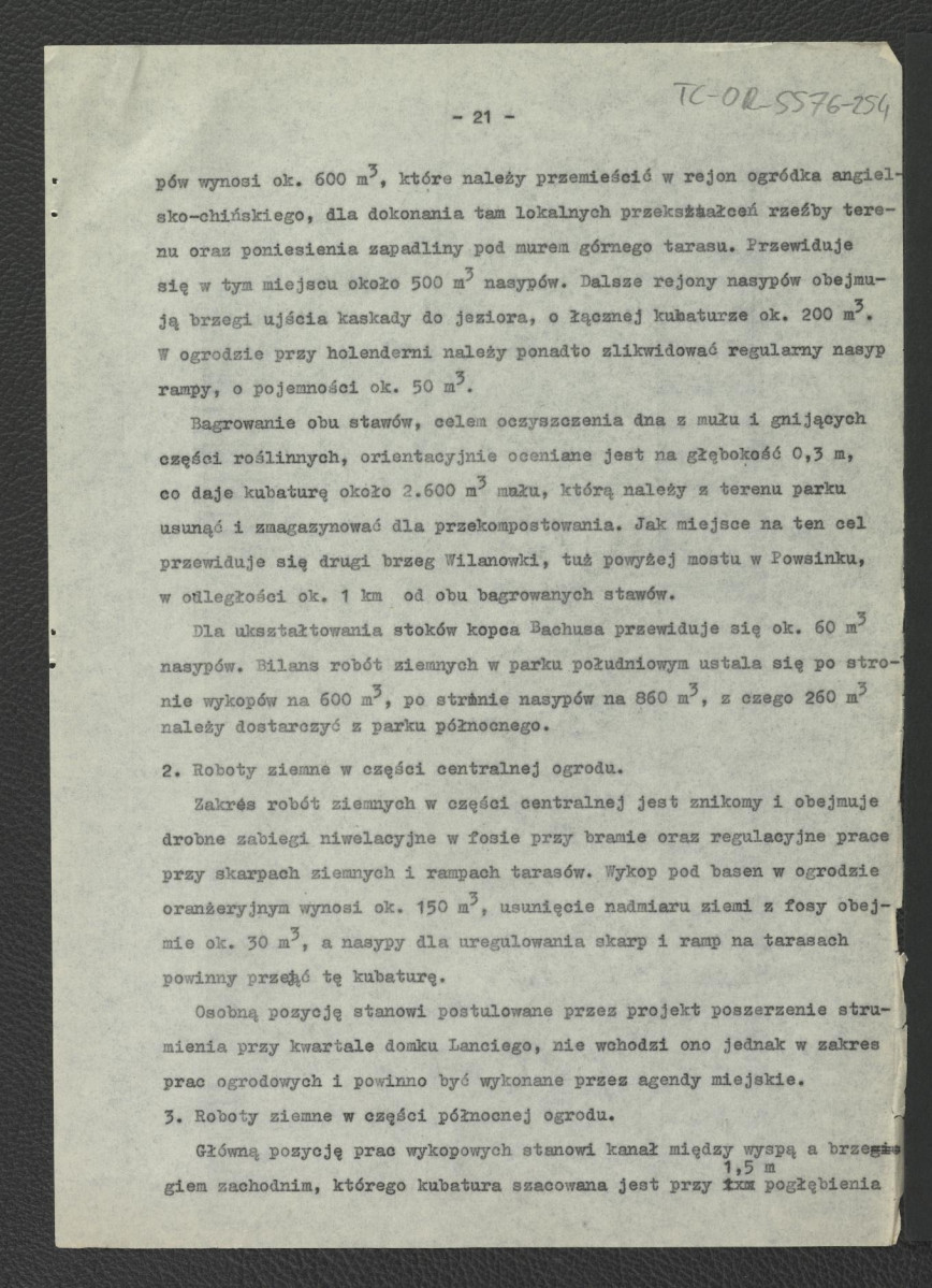 projekt wstępny odbudowy zabytkowego ogrodu pałacowego – opis techniczny opracowany przez G. Ciołka w 1961 r. , skan 22