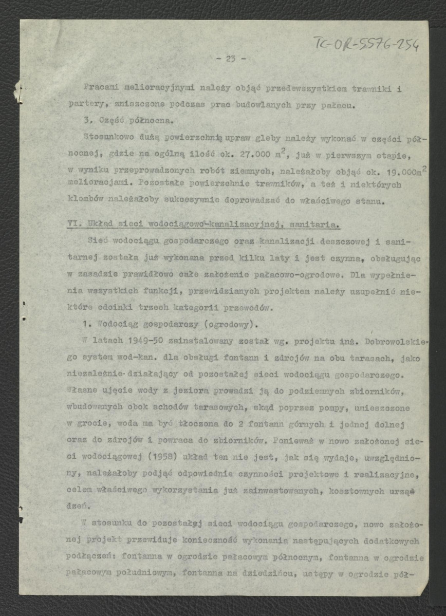 projekt wstępny odbudowy zabytkowego ogrodu pałacowego – opis techniczny opracowany przez G. Ciołka w 1961 r. , skan 24