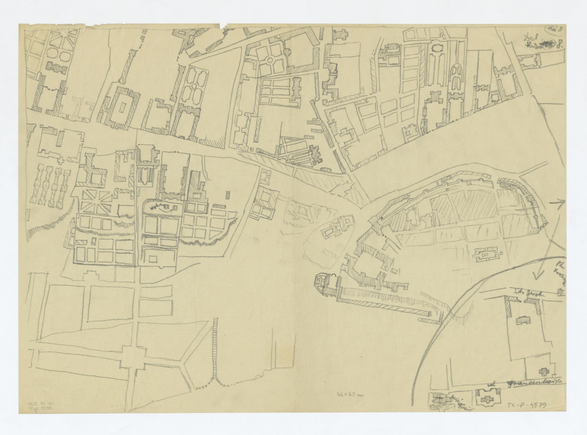 ogrody w rejonie Krakowskiego Przedmieścia i Starego Miasta według Del. Hiża, skan 1