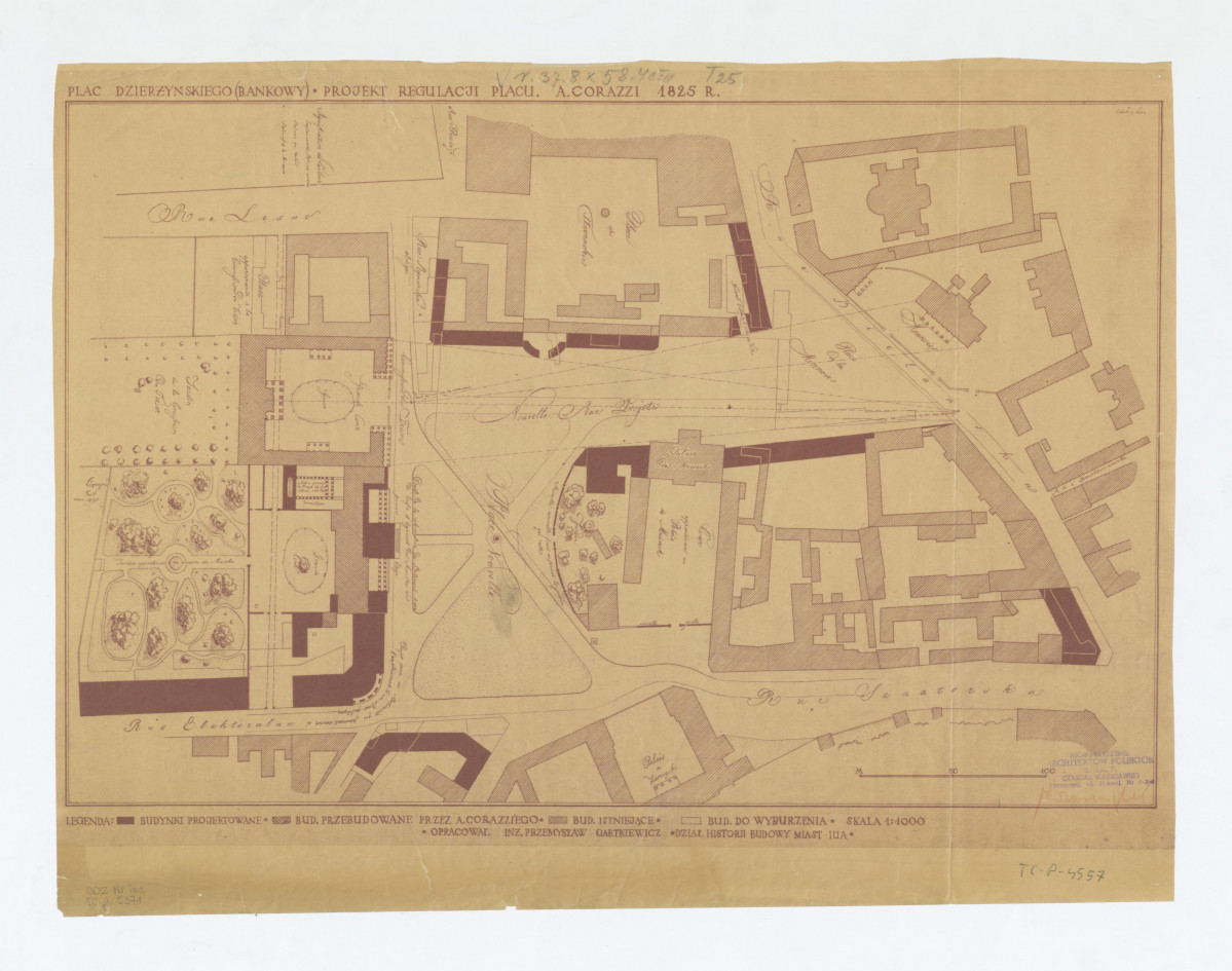 regulacja placu. projekt placu  A. Corazzi z roku 1825, skan 1