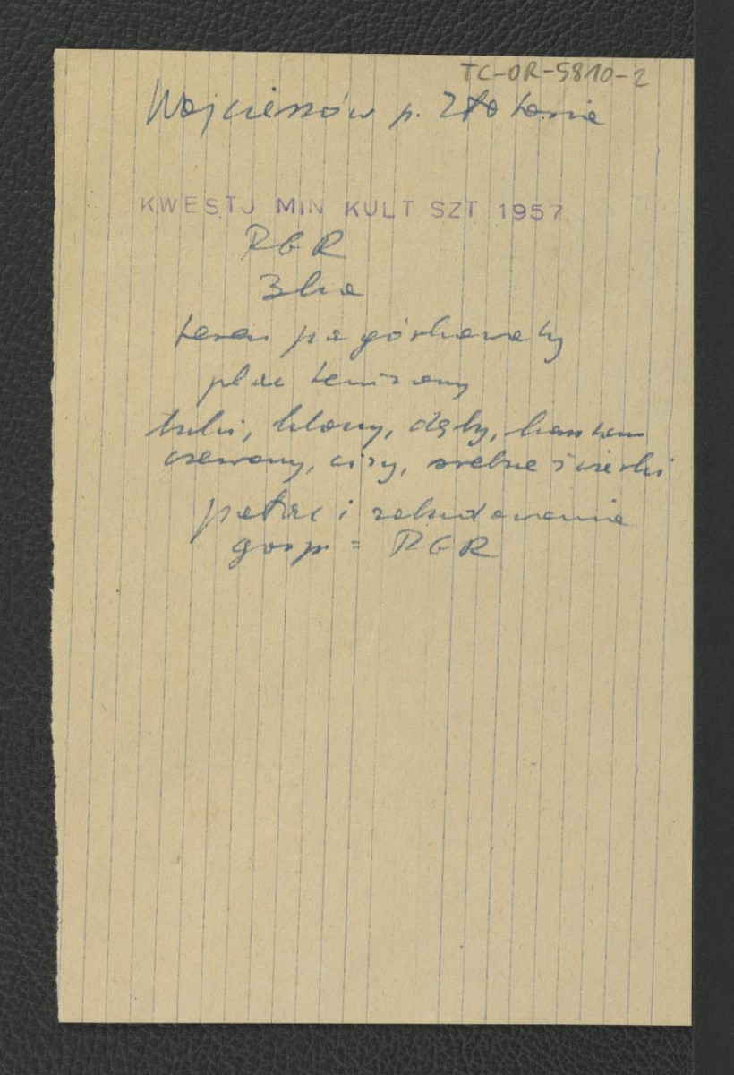 wypis z Kwestionariusz Ministerstwa Kultury i Sztuki z 1957 r. , skan 1