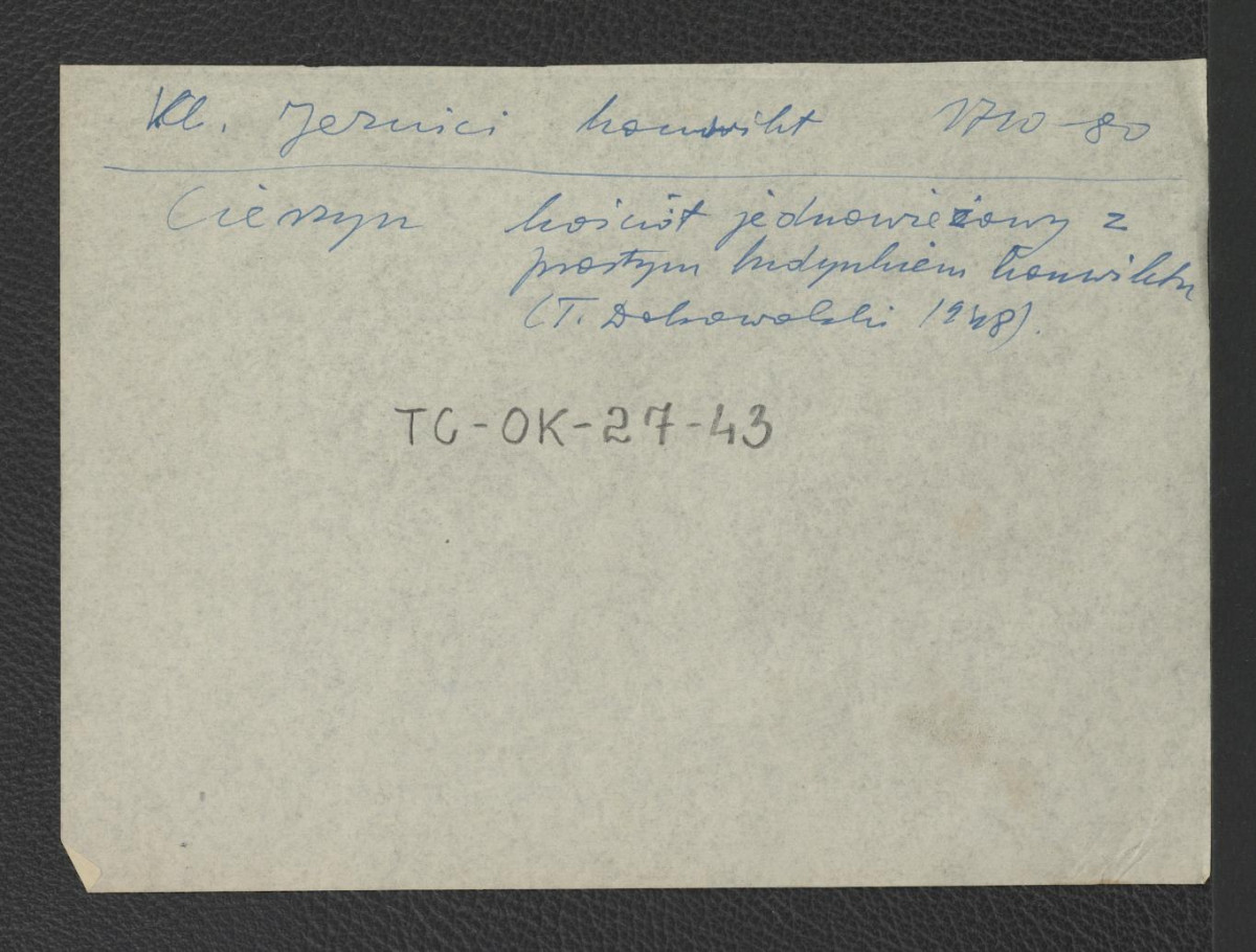 odsyłacz do T. Dobrowolski, 1948 wzmiankujący jednowieżowy kościół z prostym budynkiem konwentu , skan 1