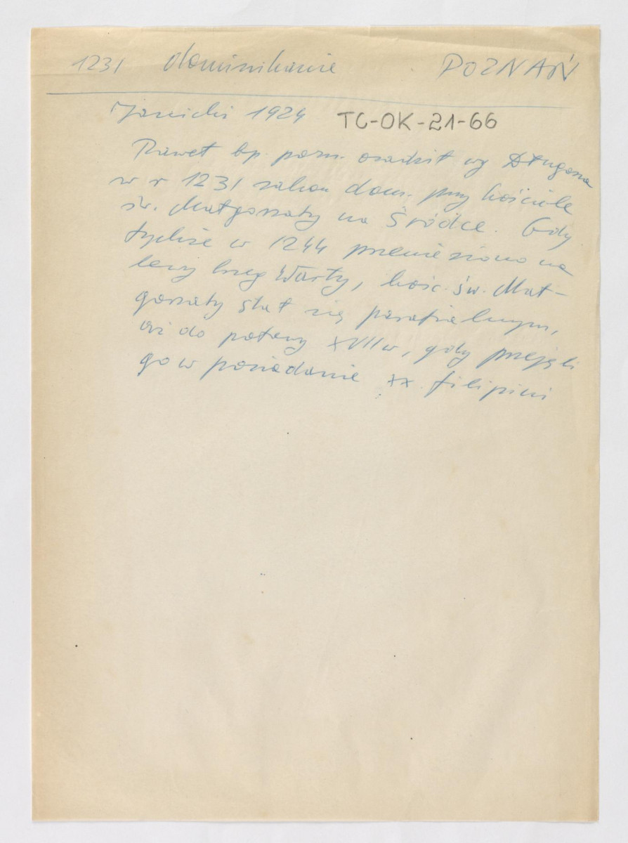wypis z Janicki, 1924 wzmiankujący zaistnienie miejscowego klasztoru około 1231 r. dzięki inicjatywie biskupa poznańskiego wedle informacji Jana Długosza, skan 1