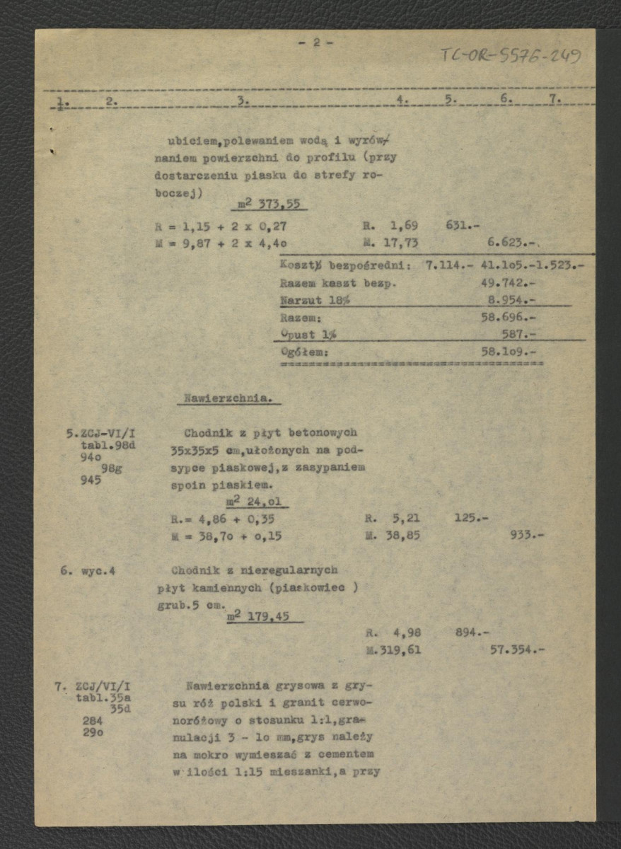 kosztorys do projektu techniczno-roboczego dróg i ścieżek: Wilanów – ogród pałacowy (kwatera przy figarni) autorstwa E. Dobrowolskiego z 19 marca 1962 r.  , skan 3