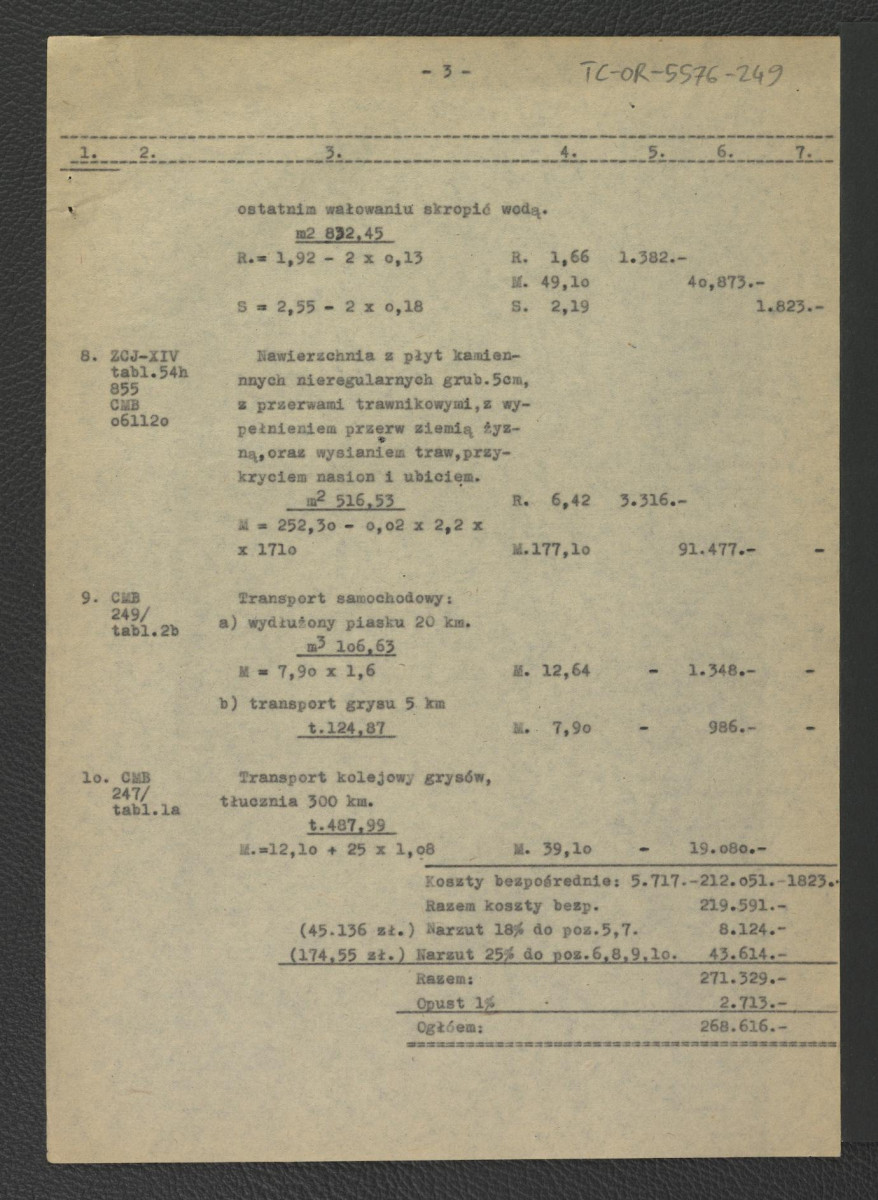 kosztorys do projektu techniczno-roboczego dróg i ścieżek: Wilanów – ogród pałacowy (kwatera przy figarni) autorstwa E. Dobrowolskiego z 19 marca 1962 r.  , skan 4