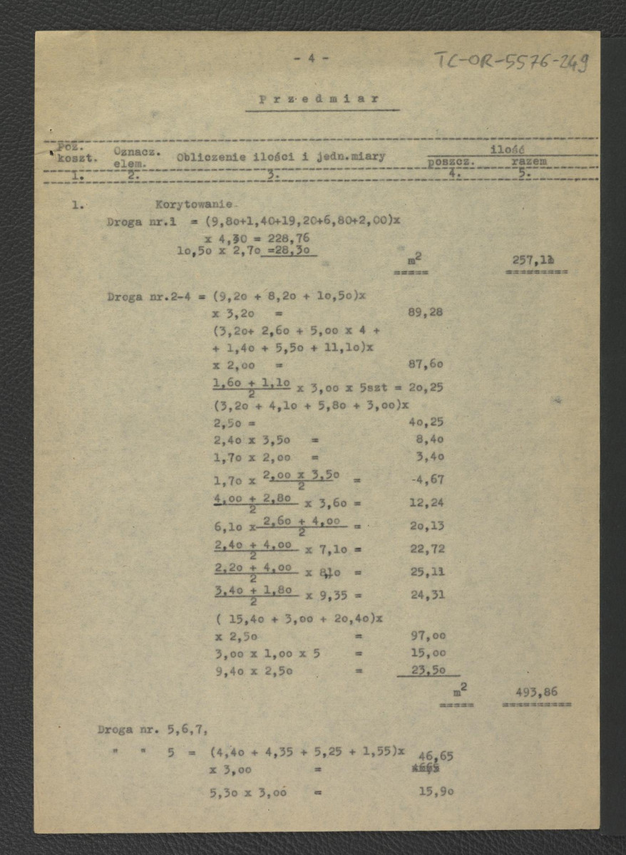 kosztorys do projektu techniczno-roboczego dróg i ścieżek: Wilanów – ogród pałacowy (kwatera przy figarni) autorstwa E. Dobrowolskiego z 19 marca 1962 r.  , skan 5