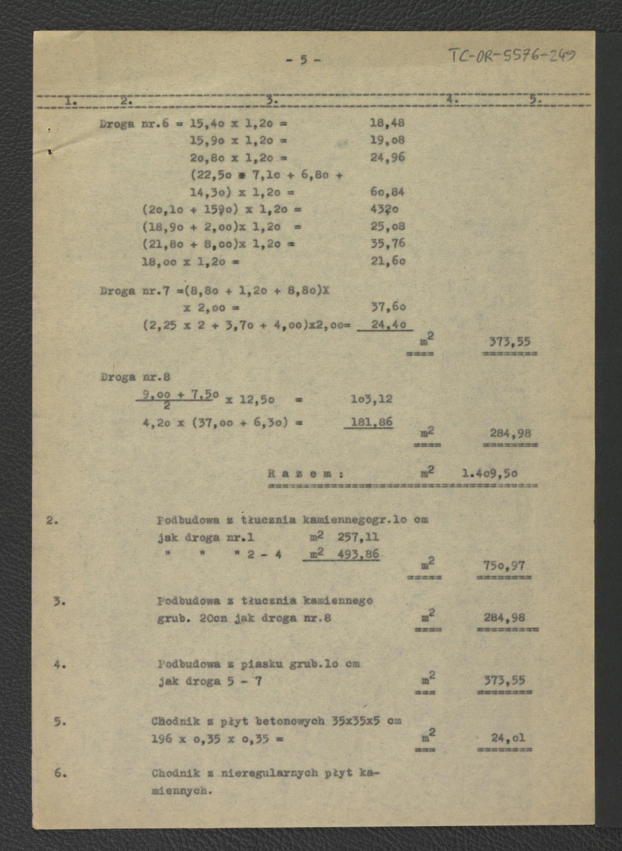 kosztorys do projektu techniczno-roboczego dróg i ścieżek: Wilanów – ogród pałacowy (kwatera przy figarni) autorstwa E. Dobrowolskiego z 19 marca 1962 r.  , skan 6