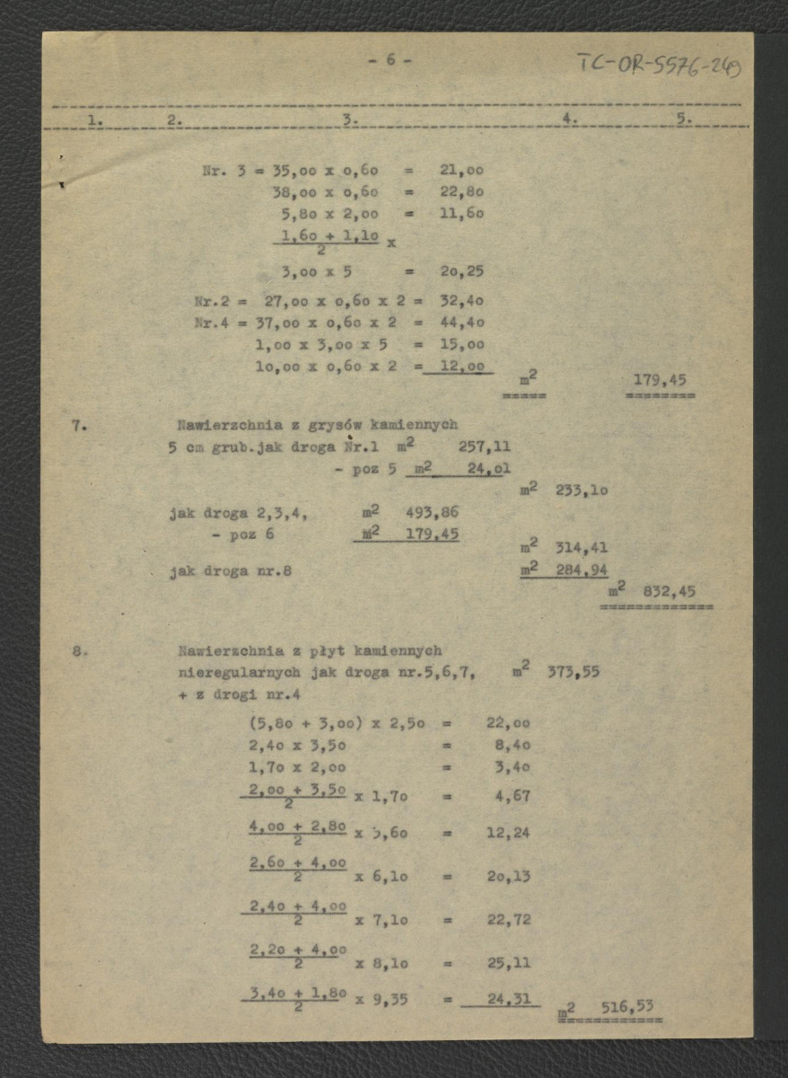 kosztorys do projektu techniczno-roboczego dróg i ścieżek: Wilanów – ogród pałacowy (kwatera przy figarni) autorstwa E. Dobrowolskiego z 19 marca 1962 r.  , skan 7