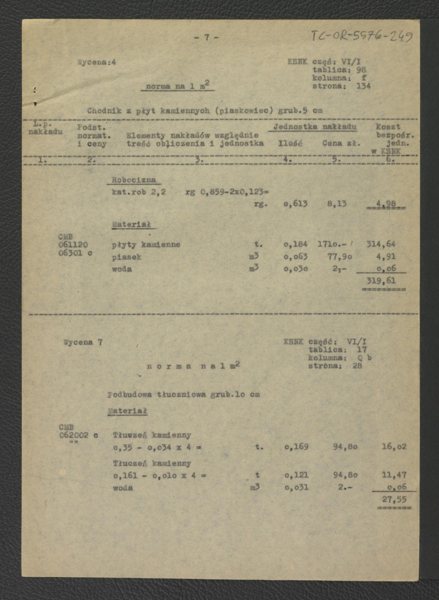 kosztorys do projektu techniczno-roboczego dróg i ścieżek: Wilanów – ogród pałacowy (kwatera przy figarni) autorstwa E. Dobrowolskiego z 19 marca 1962 r.  , skan 8