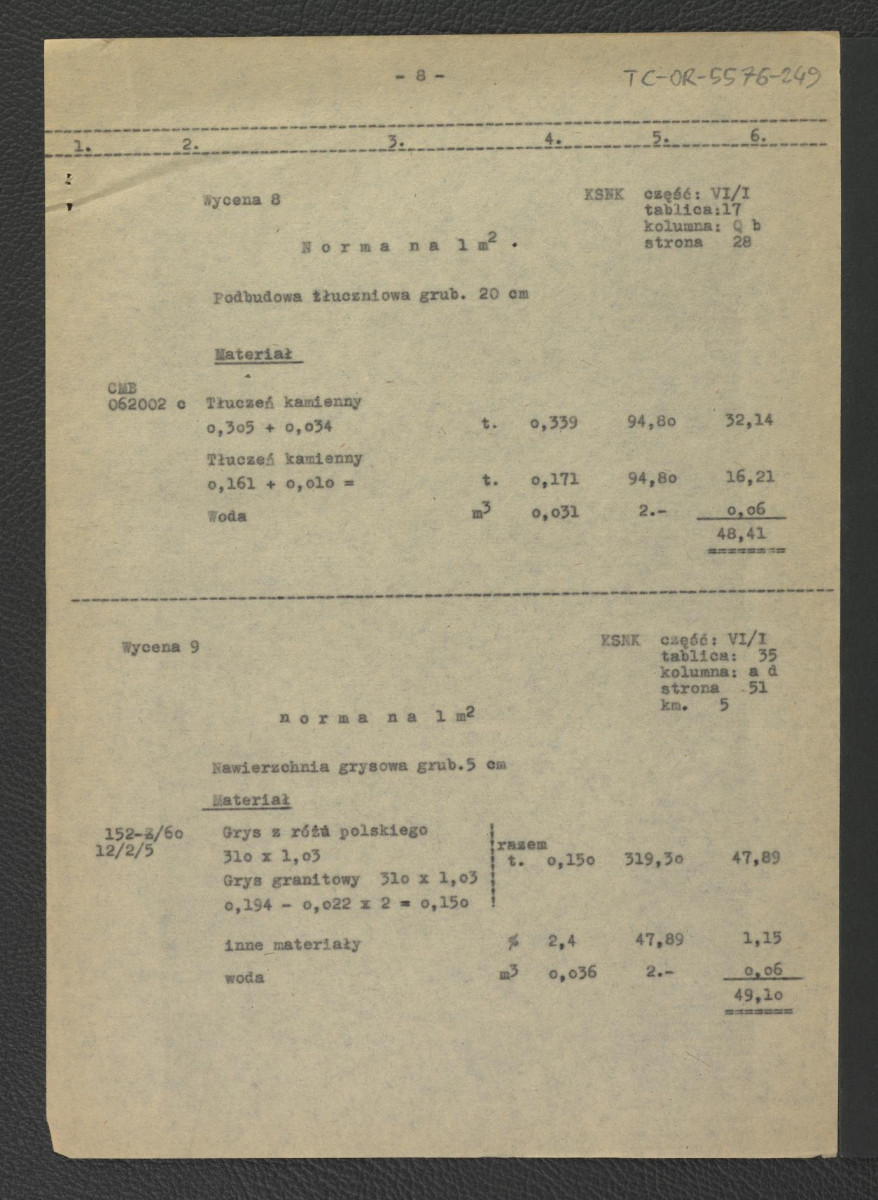 kosztorys do projektu techniczno-roboczego dróg i ścieżek: Wilanów – ogród pałacowy (kwatera przy figarni) autorstwa E. Dobrowolskiego z 19 marca 1962 r.  , skan 9