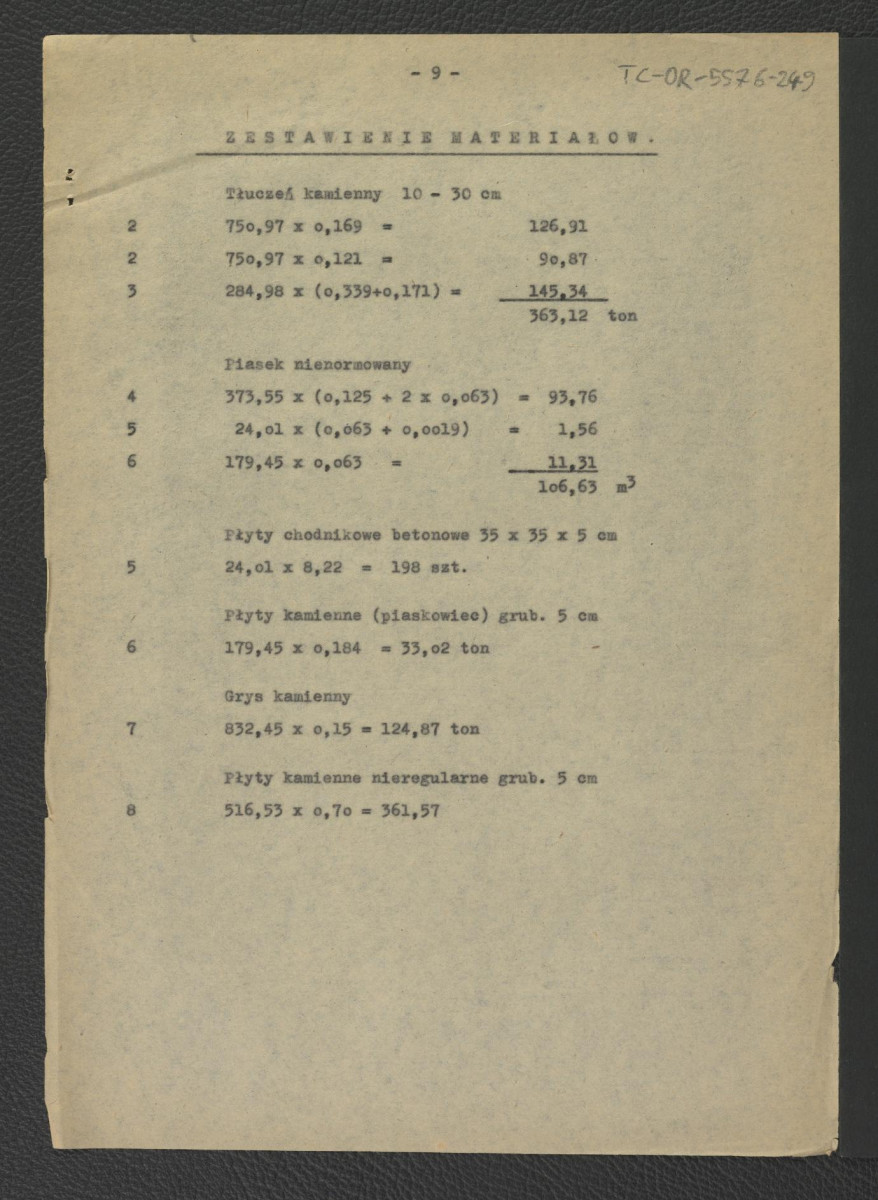 kosztorys do projektu techniczno-roboczego dróg i ścieżek: Wilanów – ogród pałacowy (kwatera przy figarni) autorstwa E. Dobrowolskiego z 19 marca 1962 r.  , skan 10