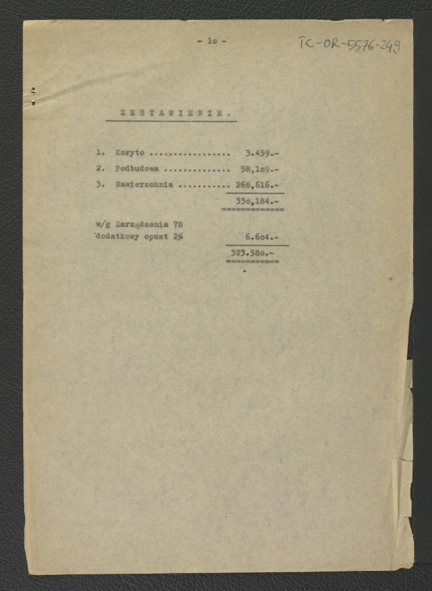 kosztorys do projektu techniczno-roboczego dróg i ścieżek: Wilanów – ogród pałacowy (kwatera przy figarni) autorstwa E. Dobrowolskiego z 19 marca 1962 r.  , skan 11