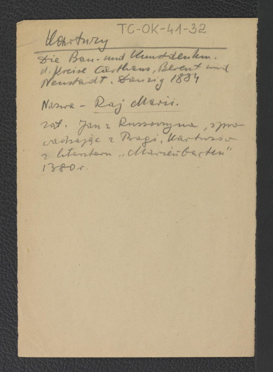 odsyłacz do Die Bau und Kunstdenkmeler d. Kreise Carthans, Berent und neustadt, Danzig 1884 wzmiankujący sprowadzenie zakonników z Pragi w 1380 r. , skan 1