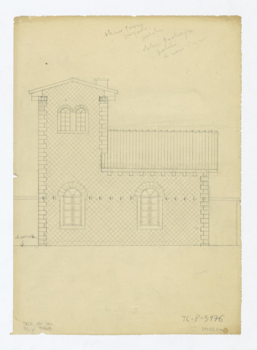 Morysin-elewacja południowa. Napisy: okno górne pojedyncze polskie dolne podwójne polskie do..., skan 1