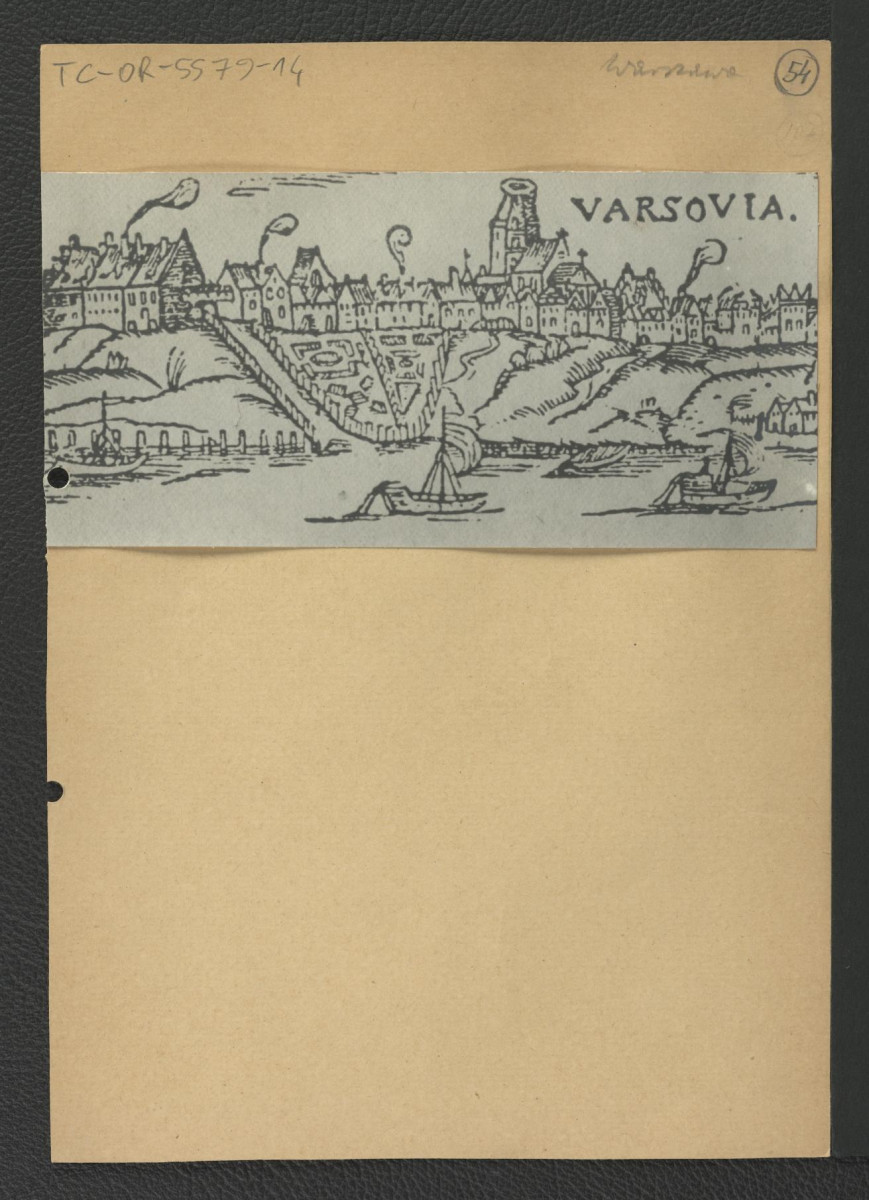 reprodukcja drzeworytu ukazującego panoramę miasta od strony Wisły, skan 1