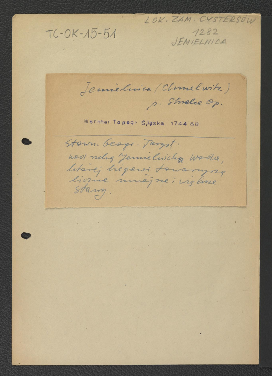 wypis z Słownik Geografii Turystycznej Polski, tom I, Warszawa 1959 wzmiankujący usytuowanie miejscowego klasztoru: karta opisowa do fotografii reprodukcji ryciny zamieszczonej w Wernher Fryderyk Bernard, Topografia Śląska, 1744-1768 , skan 1