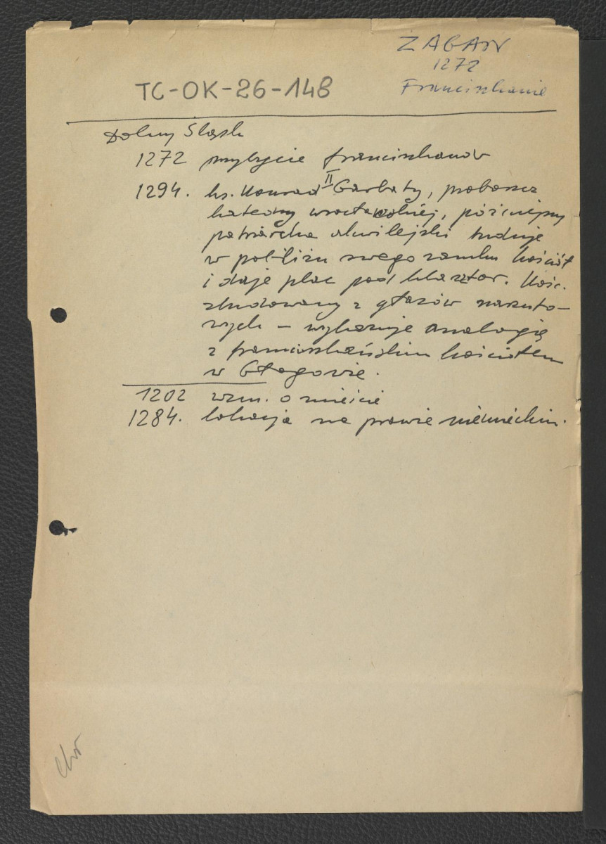 odsyłacz do Dolny Śląsk wzmiankujący franciszkanów w 1272 r. oraz ważniejsze daty z dziejów miejscowego klasztoru              , skan 1