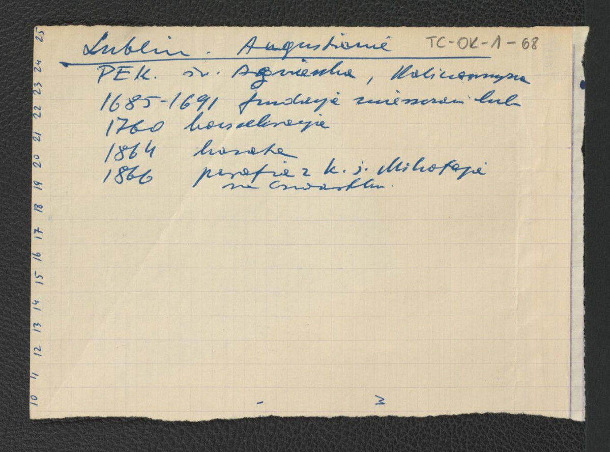 wypis źródłowy z Podręczna Encyklopedia Kościelna, red. ks. Zygmunt Chełmicki, tom I-XLIV, Warszawa, 1904-1916 wzmiankująca ważniejsze momenty w dziejach miejscowej fundacji , skan 1