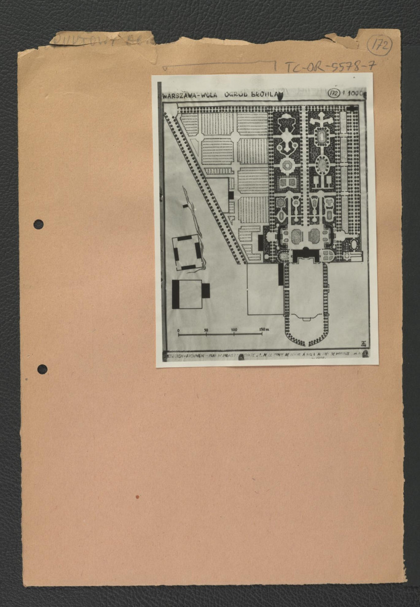 2 nadbitki z Ciołek G., Ogrody polskie, Warszawa 1954, s. 91 ukazujące plan miejscowego ogrodu z 1760 r. autorstwa Jana Daniela Jaucha z 1760 r.  , skan 2