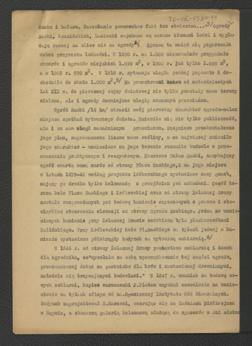 tekst dotyczący terenów zielonych na obszarze Warszawy w XIX w.; osiemnaście kart , skan 2