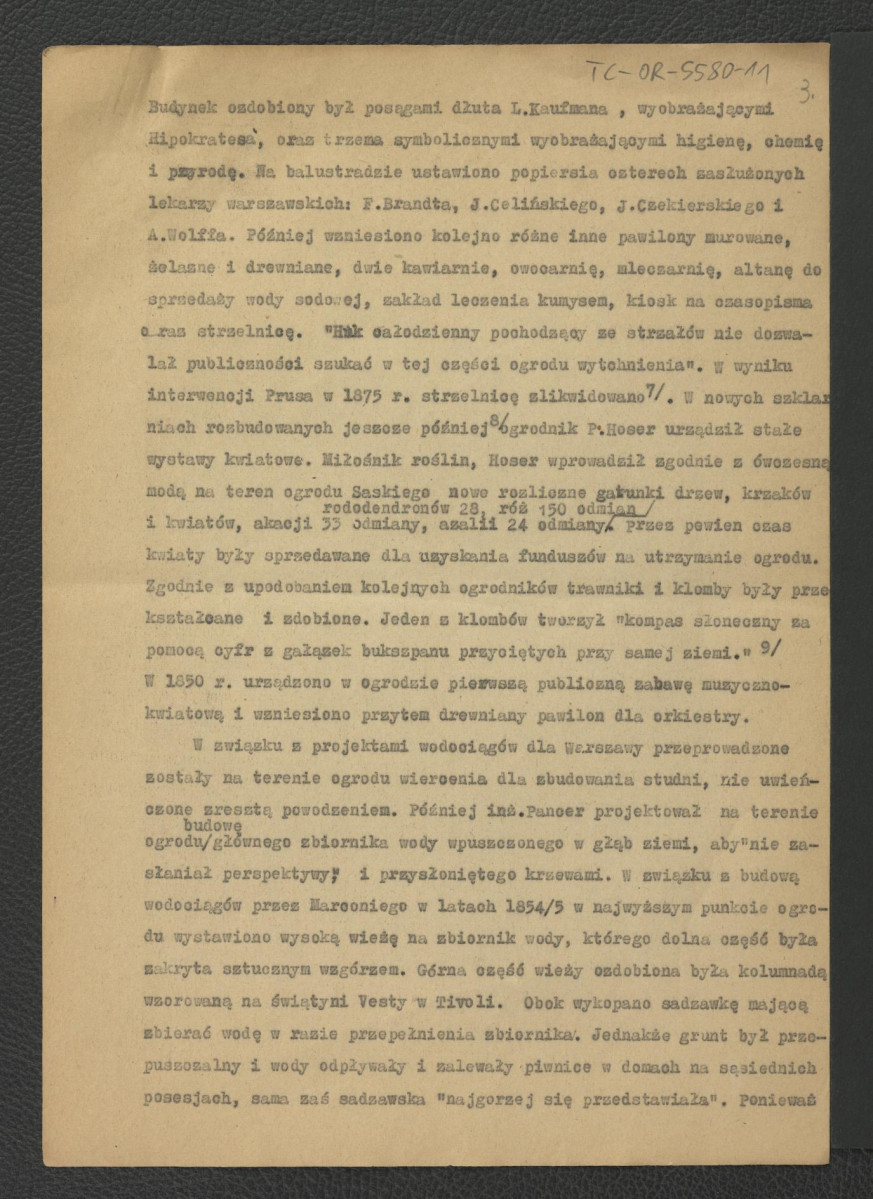tekst dotyczący terenów zielonych na obszarze Warszawy w XIX w.; osiemnaście kart , skan 3