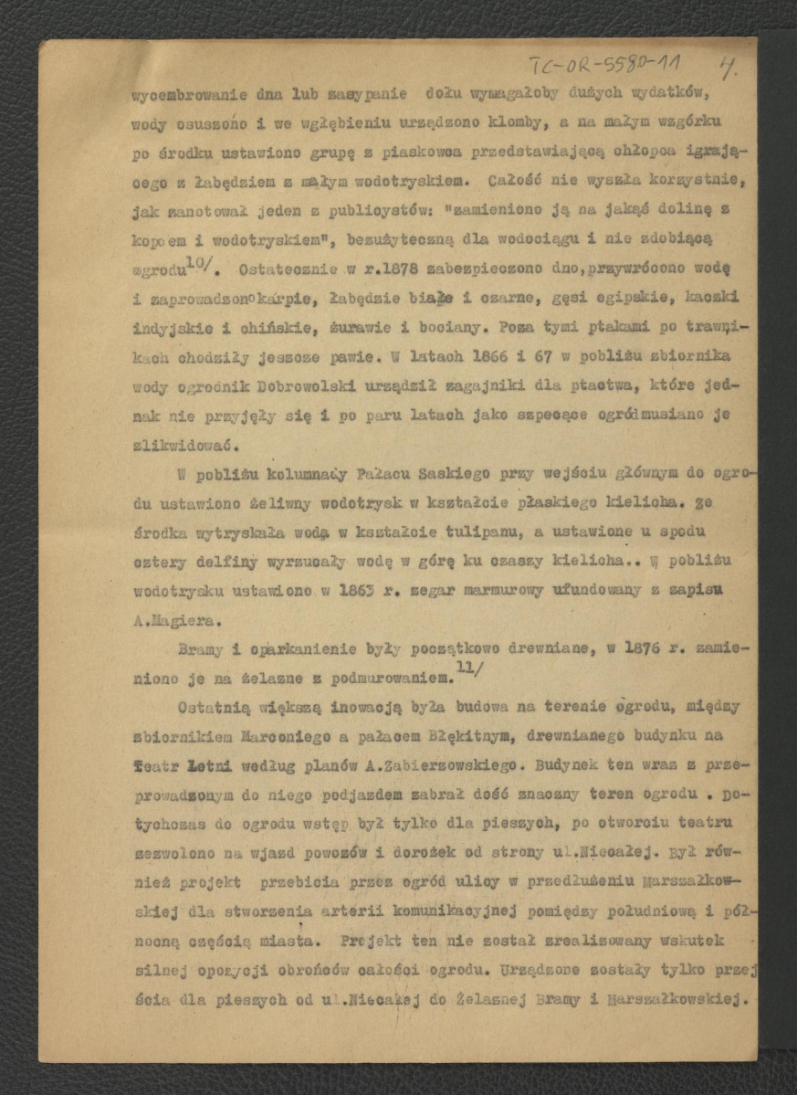tekst dotyczący terenów zielonych na obszarze Warszawy w XIX w.; osiemnaście kart , skan 4