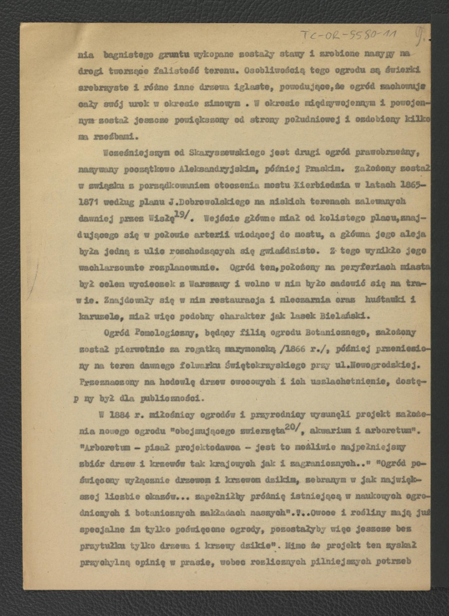 tekst dotyczący terenów zielonych na obszarze Warszawy w XIX w.; osiemnaście kart , skan 9