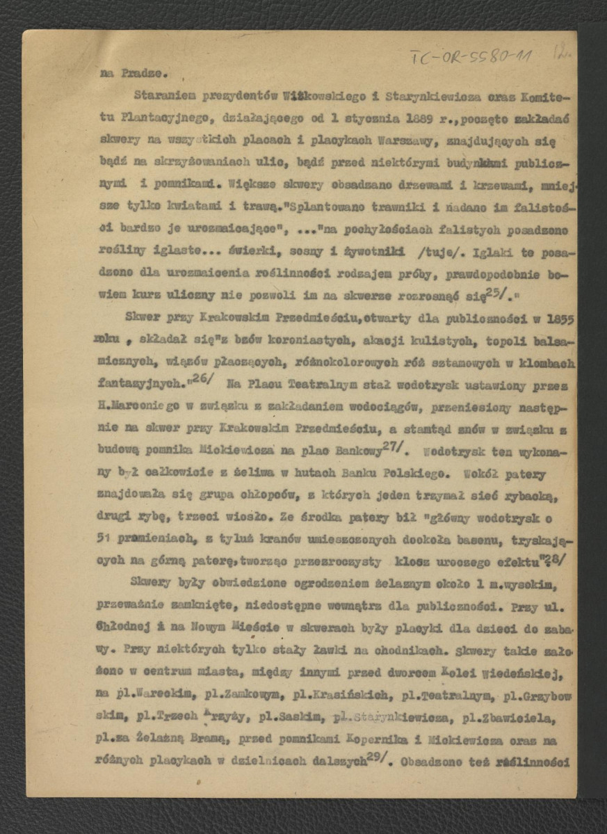 tekst dotyczący terenów zielonych na obszarze Warszawy w XIX w.; osiemnaście kart , skan 12