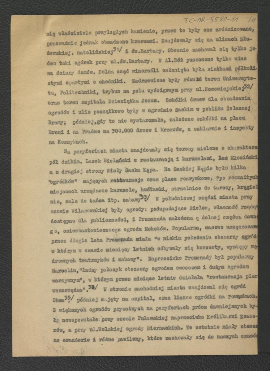 tekst dotyczący terenów zielonych na obszarze Warszawy w XIX w.; osiemnaście kart , skan 14