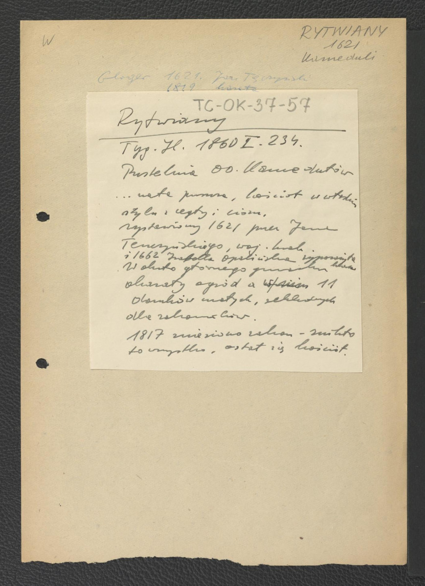 wypis z „Tygodnik Ilustrowany” I (1868), s. 234 wzmiankujący niegdysiejszą pustelnię karmelitów, fundację klasztoru przez Jana Tęczyńskiego w 1621 r. oraz kasatę zgromadzenia w 1817 r.; odsyłacz do Gloger Zygmunt, Encyklopedia Staropolska, Warszawa 1902 wzmiankujący czas zaistnienia i kasaty klasztoru , skan 1