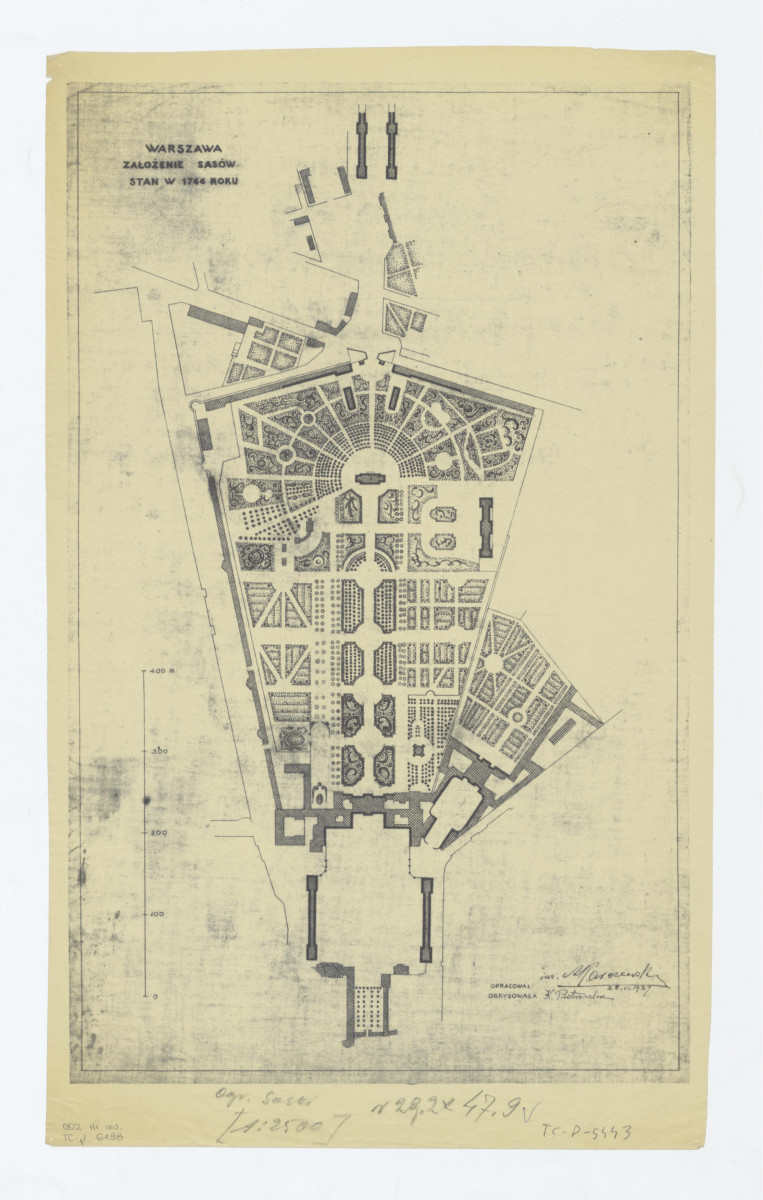 Ogród Saski-założenie Sasów - stan z 1766 roku. Odbitka ozalidowa, skan 1