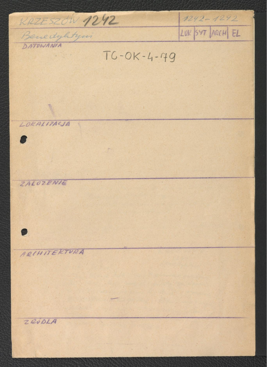 fiszka robocza zawierająca krótką informację o miejscowym klasztorze benedyktynów, skan 1