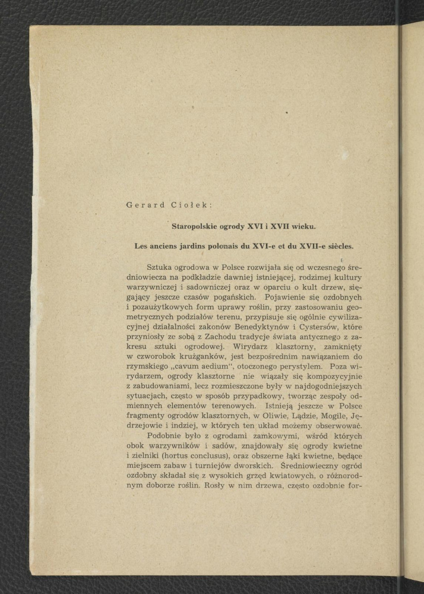 nadbitka ze Sprawozdań Towarzystwa Naukowego Warszawskiego (Wydział II, Rok XL – 1947) zawierający tekst G. Ciołka pt. Staropolskie ogrody XVI i XVII w.; dwie karty  , skan 2