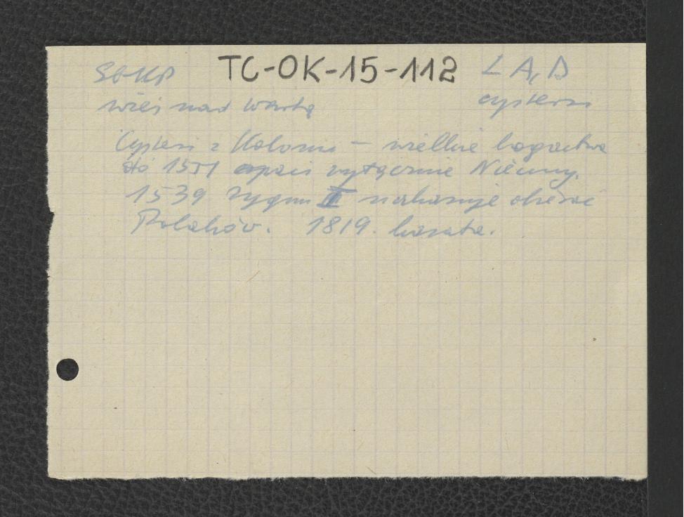 notatka wzmiankująca Niemców jako opatów do roku 1551 oraz nakaz Zygmunta Starego (z roku 1539) obierania do tej roli etnicznych Polaków; kasata zakonu w 1819 roku, skan 1