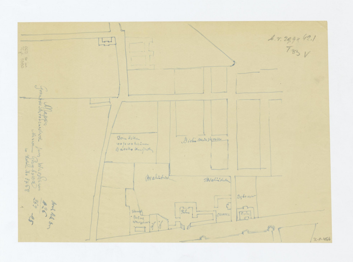 Mappa Grontów Starościńskich w Warszawie Grzybowie z 1768. odrys  z Archiwum Akt Dawnych No 26-269, skan 1